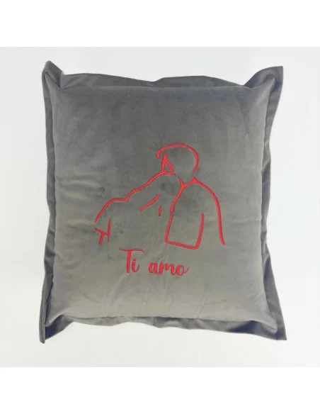 Cuscino Arredo Ricamato art. Velvet Grigio Shark in velluto