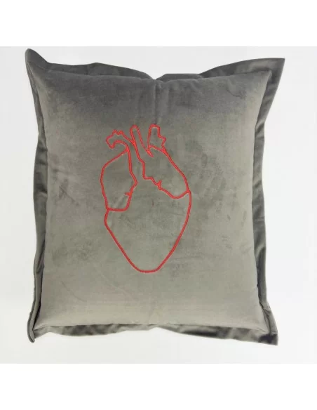 Cuscino Arredo Ricamato Cuore art. Velvet Grigio Shark