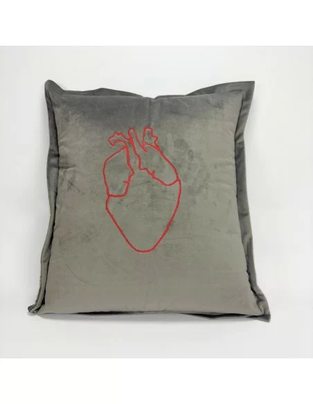 Cuscino Arredo Ricamato Cuore art. Velvet Grigio Shark