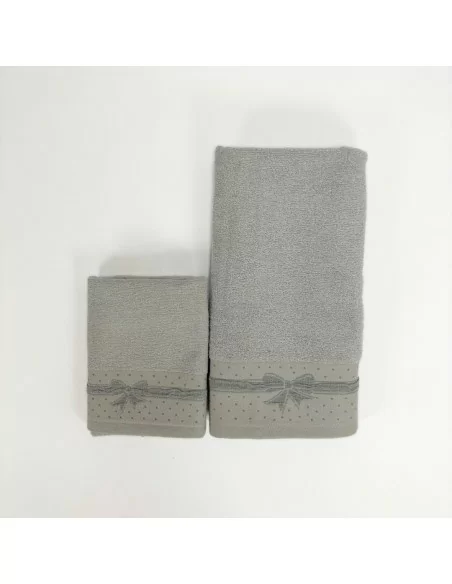 Coppia Asciugamani Vingi art. Jacquard Spugna Con Fiocco