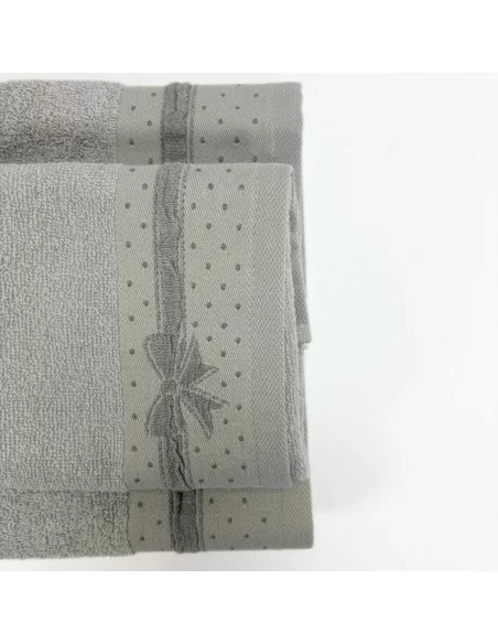 Coppia Asciugamani Vingi art. Jacquard Spugna Con Fiocco