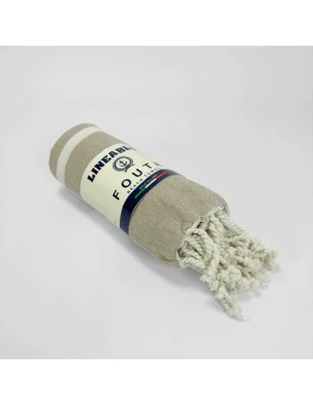 Telo da mare 90x170cm LineaBlu art. Fouta Beach Towel Marine in 100% cotone con trama a righe e frangia