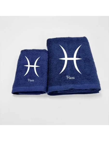 Coppia Asciugamani Personalizzati LineaBlu art. Oroscopo Blu Navy