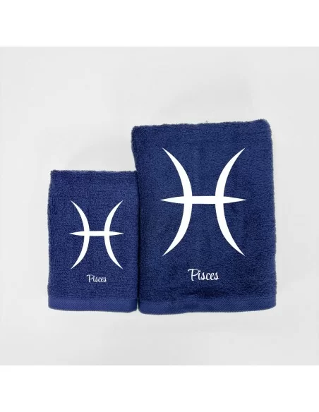 Coppia Asciugamani Personalizzati LineaBlu art. Oroscopo Blu Navy