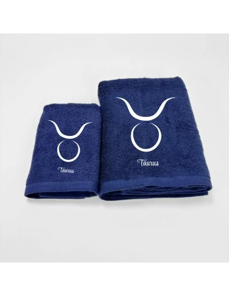 Coppia Asciugamani Personalizzati LineaBlu art. Oroscopo Blu Navy