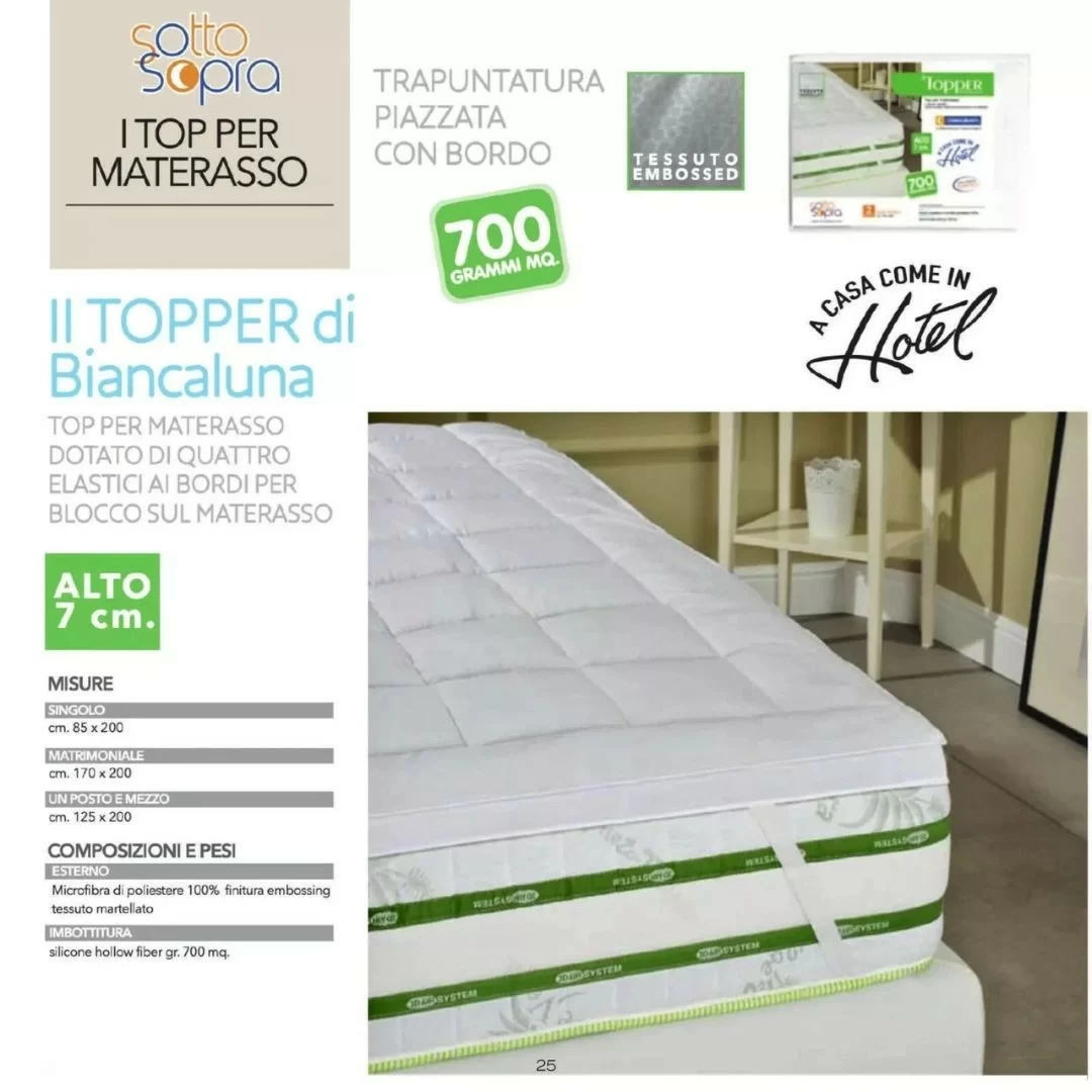 Topper Materasso Correttore Biancaluna 7cm con...