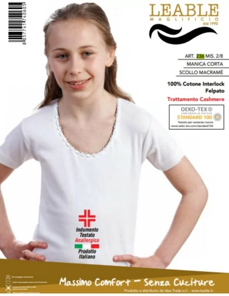 T Shirt Intima Bambina Leable art. 236 Scollo Macramè 3 pezzi