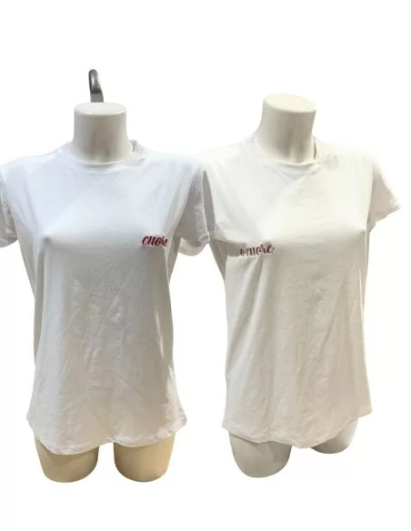 Maglia personalizzata bianca manica corta ricamo cuore a cuore bipack