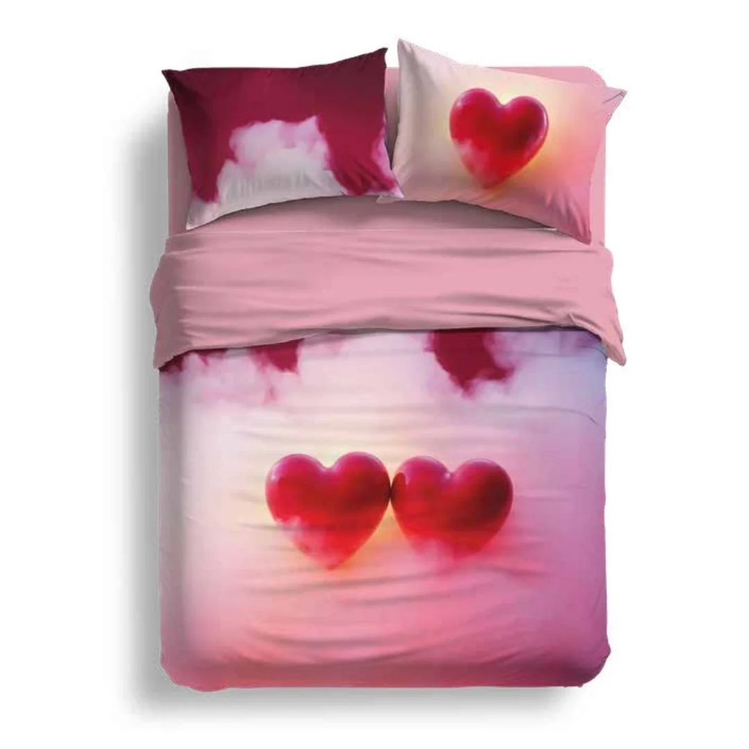 Completo Lenzuola Matrimoniale Cotone Biancaluna art. Cuori