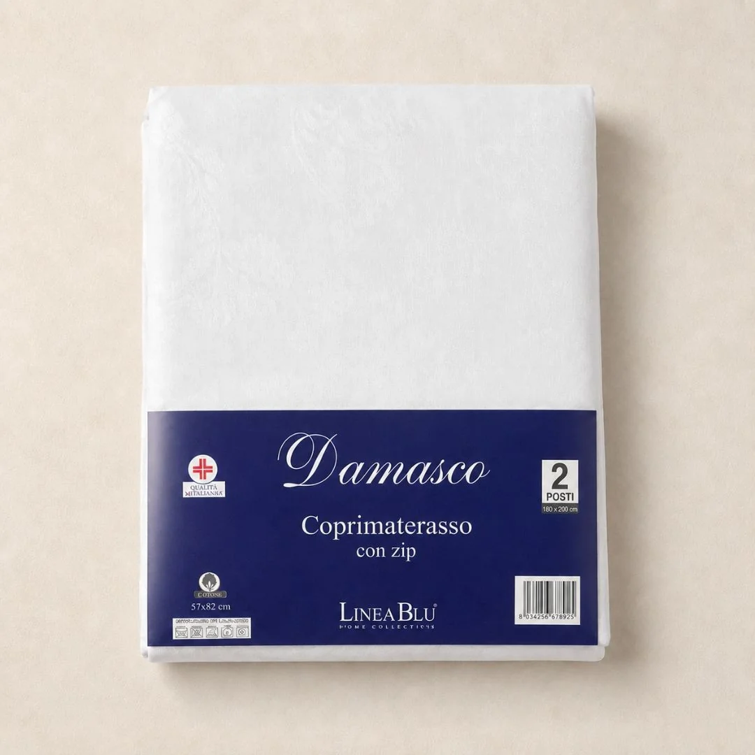 Coprimaterasso con cerniera in cotone damascato...