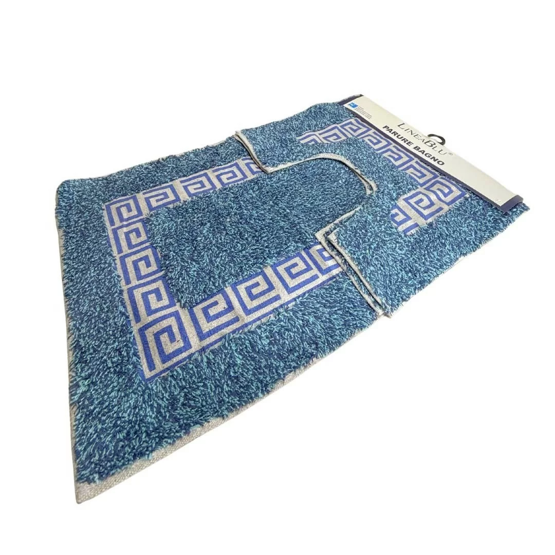 Tris Tappeti Bagno LineaBlu art. Greca 100% Cotone